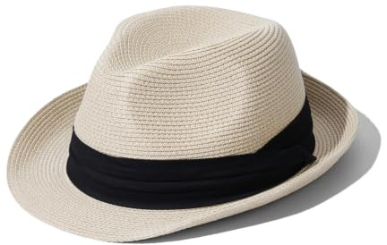 Hat Hut Ultra-Leichter Sonnenhut, Stroh Fedora, Strandhut mit Kurze Krempe, Faltbar, Panama Sommer Fedora für Damen Herren, LSF 50+