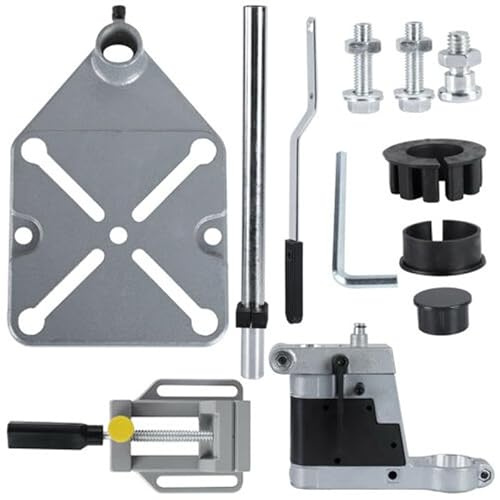 Support de perceuse manuelle électrique avec base en aluminium 60 mm de profondeur réglable avec étau pour perceuses de 38 à 43 mm pour le travail du bois et du métal