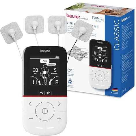 Beurer EM 56 Digital TENS/EMS, 3-in-1 Stimulation Device for Drug-Free Pain Relief Through Electrical Nerve Stimulation, Muscle Training, Massage Function, 22 programmes, incl. 4 electrodes