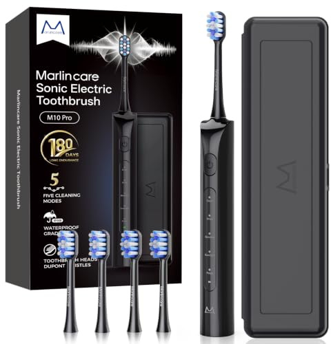 Marlincare Electric Sonic Toothbrush for Adults, 180 Days Life (Black)