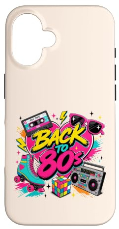 Back to 80s Nostalgia Roller Skate Boombox Cassette Tape Années 80 Coque pour iPhone 16