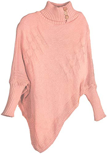 styleBREAKER Poncho de Punto Fino de Mujer con Motivo Trenzado y Mangas, Cuello Chal 08010055, Color:Rosa Palo