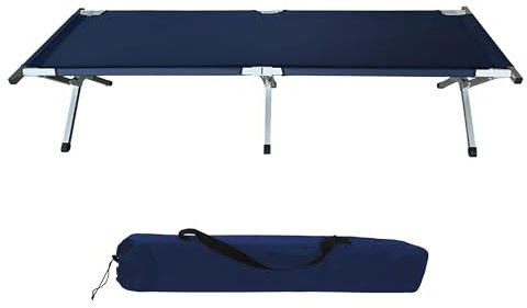 hanSe Feldbett XL Campingbett mit Transporttasche bis 150 KG Belastbarkeit verstärktes Stahlrohrgestell Farbe: Blau