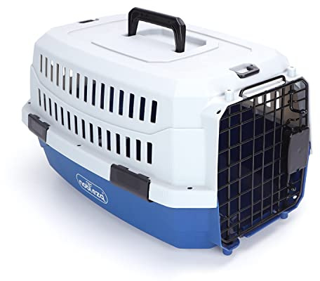 Nobleza - Transportin Gato Perro Pequeño, Transportin para Gatos Perro Portátil y Transpirable, Mascotas Perros Gatos Accesorios, Transportín de Plástico, 47x31x26 CM, Azul & Gris