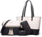 YTL Damen Handtasche Tote Shopper Groß Schultertasche Umhängetasche Geldbörse Kartenhalter Tasche 4-teiliges Set für Büro Schule Einkauf Reise Geschenk schwarz beige