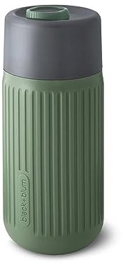 BLACK + BLUM Glas Kaffeebecher To Go | Dicht | 340 ml | Olive | Geschmacksneutral, Silikonhülle, Verriegelbarer Deckel, Spülmaschinengeeignet, Wiederverwendbar, Leicht zu Reinigen, Arbeit
