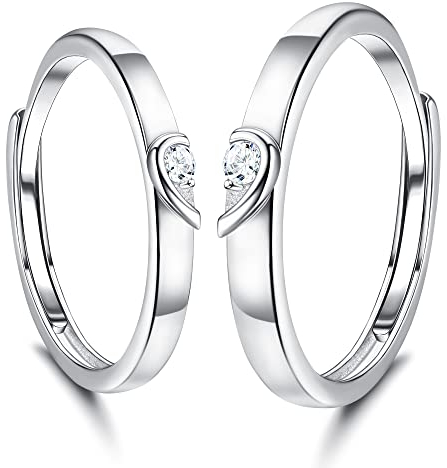KALVICA Herz Paar Ring Silber 925 für Damen und Herren Verstellbare Ringe für Paare Freundschaftsringe Verlobungsring mit Gravur I Love You Paar Ringe