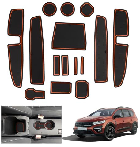 GAFAT Dacia Jogger 2025 2026-2022 Tappetini Antiscivolo, Jogger Hybrid/Extreme 2025 Tappetino in Gomma Antiscivolo per Console Centrale, Cuciture Porta, Accessori Dacia Jogger (Arancione)
