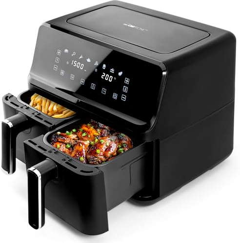 Clatronic® Double Hot Air Fryer | 8L de capacidad | Sistema de preparación simultánea | Airfryer XXL con 2 cámaras separadas | 8 programas automáticos | Ahorro de tiempo y energía | FR 3804 H