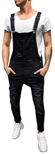 Latzhose Herren Jeans Schwarz, Trägerhose Herren Lang Sommer Arbeitslatzhosen Zerrissene Berufsbekleidung Atmungsaktiv Bequeme Sommerjumpsuit Mit Taschen Einteilige Hose Regulär Fit Jumpsuit