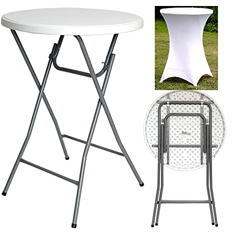 TRUTZHOLM Stehtisch Ø 80cm wahlweise mit Husse Bistrotisch Partytisch Klapptisch Biertisch + Decke (Stehtisch inkl. Husse weiß)