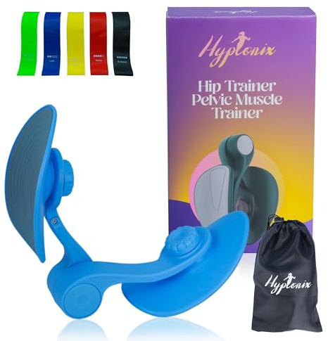 Hyptonix Hip Trainer avec Bandes de Résistance et Sac – Accessoires Sport Maison pour Musculation Femme, Cuisses, Fessiers, Post Partum et Rééducation Périnée - Matériel Fitness (bleu)
