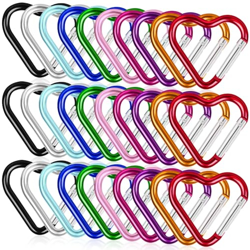 30pcs Heart Carabiner Clip, Alloy Heart Shape Hanging Keychain Clip, Load Aluminum Alloy Keychain Clips for Backpack Hiking Camping Gear
