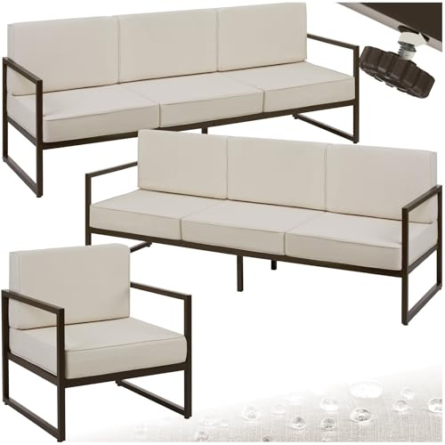 tectake® Gartenlounge Outdoor, 2X Sofa 3 Sitzer 1x Gartensessel, Relaxsessel Garten, Gartenbank, Gartenmöbel, Balkonmöbel, Terrassenmöbel, Wintergarten, Sitzecke Outdoor, Gartenlounge - 7 Sitzplätze