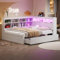 Kehun Doppelbet Sofabett 140x200 cm mit LED und USB Port, Schlafsofa Tagesbett mit Stauraum Schubladen und Ablagefach Kopfteil, Holzbett Bett mit Lattenrost aus Holz, Weiß, Ohne Matratze