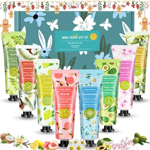 8 Pezzi Crema Mani Riparatrice, Crema mani Regalo di Natale per Donna Mani e Piedi Secchi e Screpolati, Rapido Assorbimento, Idratare per Regali di Donne, Colleghe, Fidanzate(240ML)