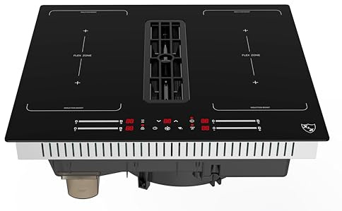 K&H Induktionskochfeld mit Dunstabzug (668 cbm/h), DD60-IN7204FLX [4 ZONEN FLEX] - Induktionskochplatte - Slider Touch Steuerung - Kochfeld Induktion - Autark - 60 cm - 7200 Watt - 9 Leistungsstufen