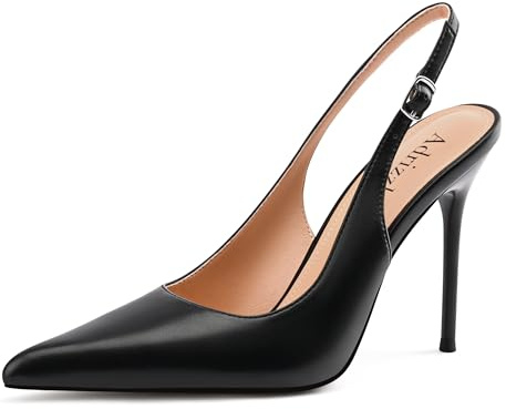Adrizzlein Womens Slingback High Heels Pointed Toe Heels Closed Toe Stiletto Pumps Comfortable Sexy Non-Slip Elegant Wedding Party Shoes-YW Black 6