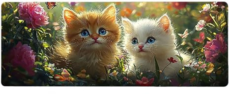 Large Mouse Mat, 30x60cmx3mm, Gaming Mouse Pad, Rubber Base, Stitched Edges, Water Resistant Easy Clean, For All Types, Extend Desktop Protection, Office Men's Gifts, Cat Butterfly D1YY-781