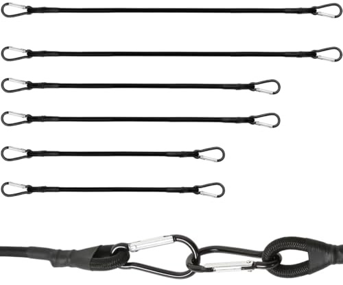 6Pcs Bungee Cords with Carabiner Clips, Heavy Duty Bungee Straps with Hooks, Elastic Straps for Securing Cargo on Roof Racks, Bike Rack, Backpacking and Outdoor Camping Gear