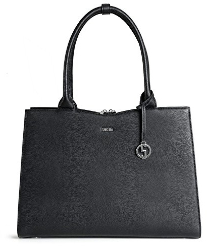 Socha Laptoptasche Damen/Businesstasche Frauen/Aktentasche mit Tragegurt - Elegant - Extra leichte Synthetik - Straight Line Black - 15.6 Zoll Schwarz