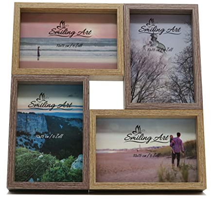 Smiling Art Cadre photo Collage pour 4 photos, collage de photos en bois MDF avec verre (Brun + Brun foncé, 4 x 10 x 15 cm)