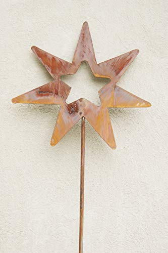 Gartendekoshop24 – Gartendeko Rost Stecker Stern, 117 cm, handgefertigt, für draußen. Hübscher Roststab, Beet- oder Topfstecker, mit Stern, Gartenstecker, Figurenstecker.