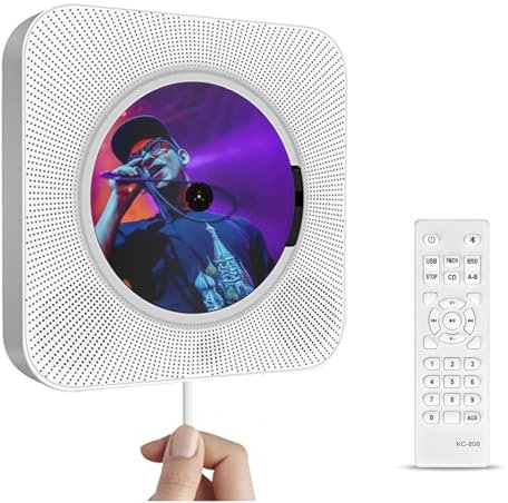 Reproductor de CD portátil con Bluetooth, Boombox de Audio para el hogar con Control Remoto Radio FM USB MP3 Conector de Auriculares de 3,5 mm Entrada/Salida AUX con Interruptor, Blanco