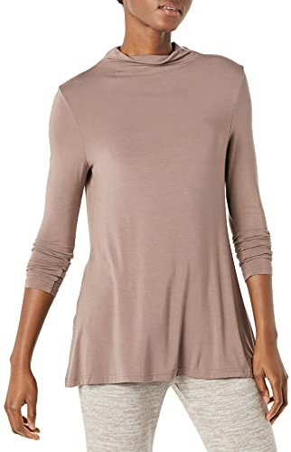 Amazon Essentials damtröja långärmad mock neck swing tunika (tidigare Daily Ritual), mörk brungrå, Large