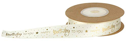 EXCEART Geschenkband Happy Birthday Bedrucktes Satinband Dekoband Verpackung für Geburtstag Blumenstrauß DIY Handwerk 1. 5cm Beige