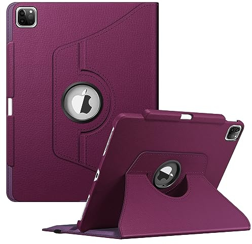 FINTIE Coque pour iPad Pro 12.9 Pouces 6e/5e/4e/3e Génération (2022-2018) | Housse Rotative à 360° avec Porte-stylet Intégré, Etui Veille/Réveil Automatique, Pourpre