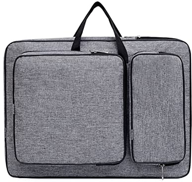 A3 Art Portfolio Case Portable Drawing Board Bag Waterproof Artwork Portfolio Carry Case Art Artist Folder Case Student Portfolio Drawing Painting Sketch Bag for Palette Paints Brushes Pencils (Grey)