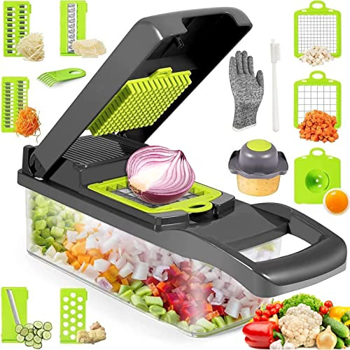 Mandolina de Cocina Profesional, 15 en 1 Cortador de Verdura Manual,Multifuncional Picador de Verduras,Cortador Verduras Acero Inoxidable con Separador de Huevos,Protección para Las Manos