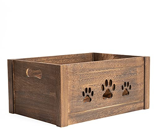 green leaves Paw Shaped Cutout Dog Toys Chest Gift Hampers Storage Collection Box Wooden Crates Gift Hampers (Brown, Small)
