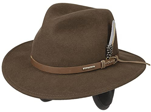 Stetson Davenport VitaFelt Filzhut mit Ohrenklappen Herren 100% Wollfilz Handgefertigt Wasserabweisend Packable Traveller Lederband Feder Herbst Winter braun XXL (62-63 cm)