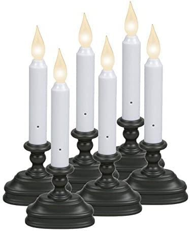 Xodus Innovations FPC1320A-6 Battery Operated LED Window Candle with New Hot Spot Technology and Dusk to Dawn Sensor and Choice of White of Amber Flame, Aged Bronze/Black Finish (Pack of 6)