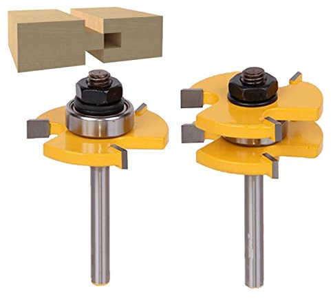 2 PCS 6/8mm Tige Fraise à Bois Routeur Bit Set Langue et Rainure Joint Assemblage T-Slot Fraise Travail Du Bois,Tige de 6,35 mm