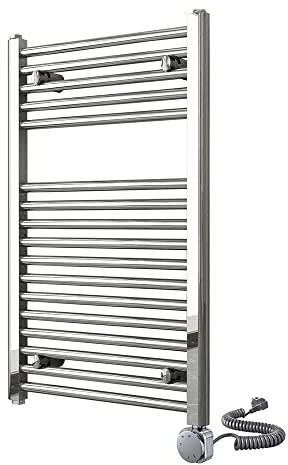 Porte-serviettes sèche serviettes radiateur électrique tubes en acier finition chrome brillant 800 x 500 cm avec thermostat facile à utiliser