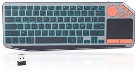 KOOCHUWAH Clavier Sans Fil Rétro-éclairé Multi-Dispositifs Avec Pavé Tactile - Bluetooth et 2.4GHz USB Pour Smartphone, Tablette, PC, TV - AZERTY