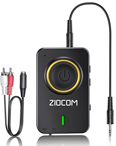 ZIOCOM Bluetooth Transmitter for TV PC, Bluetooth Receiver for Car Speaker, 2-in-1 Wireless 3.5mm Bluetooth Aux Adapter with Built-in Mic and Battery, Dual Link, aptX Low Latency