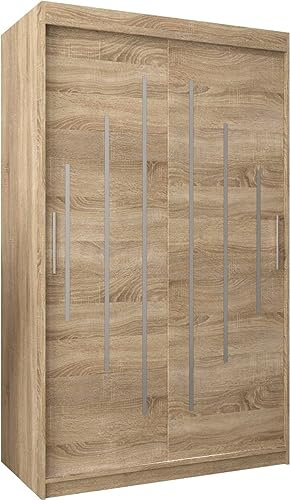 E- MEUBLES Armoire de Chambre avec 2 Portes coulissantes Style Contemporain Penderie (Tringle) avec étagères (LxHxP): 120cmx200cmx62cm Maltese (Chêne Sonoma)