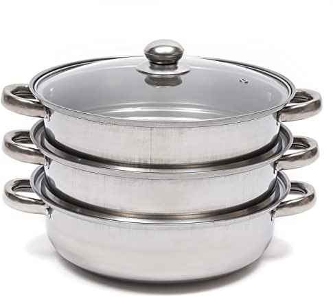 Autocuiseur vapeur 3 couches en acier inoxydable avec couvercle en verre 28 cm