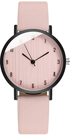 UKCOCO Damen Armbanduhr Lederarmband Uhr Edelstahl Leder Leicht zu lesen große Zifferblatt Zahl Damen Geschenke Beige, Rose, 0.8X4X23.8CM, Riemen