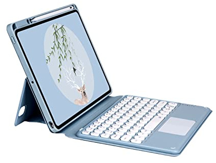 Bueuwe Funda Teclado para iPad Air 5th Generation Air 4th Gen 10.9 Pulgadas/Pro 11 Estuche para Teclado Vertical con Panel táctil, Cubierta Trasera Transparente, Teclado Desmontable,Azul