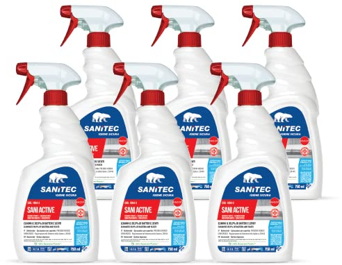 SANITEC igiene sicura Sani Active, Spray Disinfettante Sgrassante Universale,per la Disinfezione di Tutte le Superfici in Cucina, Bagno, Uffici, Ambienti Pubblici e Auto, Made in Italy, 6 Conf, 750 ml
