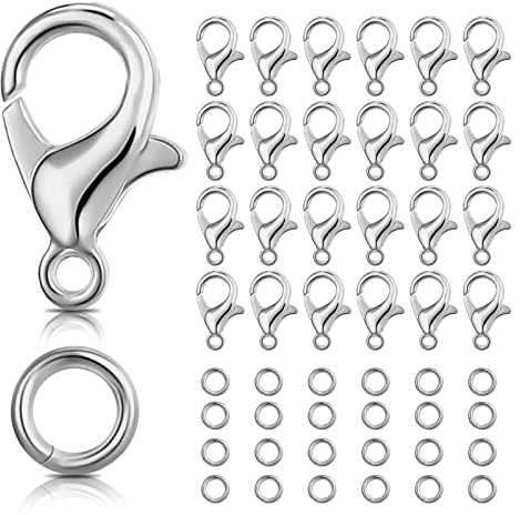 ALTcompluser 100 Stück Karabinerverschlüssen Kettenverschluss Silber Set Hummer Greifer Haken 400 Stück 4MM Edelstahl Biegeringe für Halsketten Armband,Anhänger,Fußkette,Schmuckherstellung