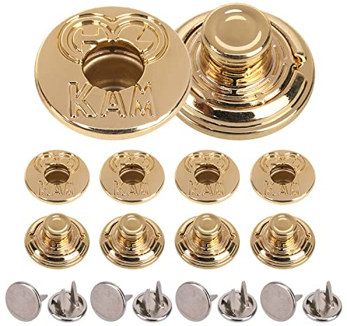 WedDecor KAM Jeans-Knöpfe, 20 mm Ersatz-Jeans-Knöpfe, kein Nähen, Knopfverschluss mit Nieten auf der Rückseite, für Denim, Jeans, Jacken, Kleidungsreparatur, Legierung, Gold, 20 Stück