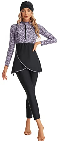 3-Pieces Swimwear for Women Full Covered Swimsuit Burkini Plus Size Bathing Suit Beachwear(XL,J2)