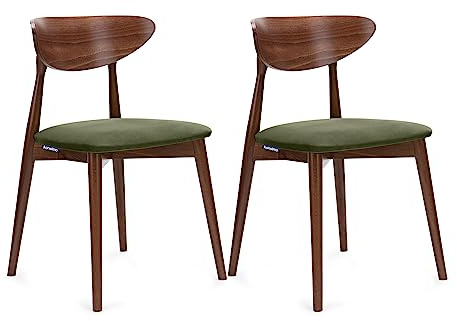 Konsimo Rabi 2 Esszimmerstühle Set - Modern Holzstuhl 79x45x47cm - Küchenstühle - Stuhl Esszimmer, Küche, Wohnzimmer - Universal Esstisch Stühle mit Weicher Polsterung - Grün/Mittlere Walnuss