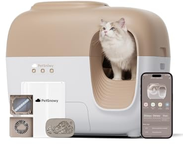 PetSnowy Self-Cleaning Automatic Cat Litter Box with Odor Control TiO2 System, Robot Litter Box with Auto-Packing, App Control, Large Cats & Multiple Cats (2026 Premium Version)